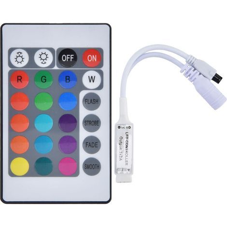 Mando a distancia por infrarrojos de 24 teclas para tiras de luces LED multicolor, control inalámbrico para iluminación monocromática. (1/5)
