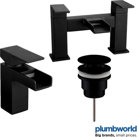 Modern Bathroom Black Waterfall Basin Sink Bath Mono Mixer Tap Taps Set Waste (1/5)