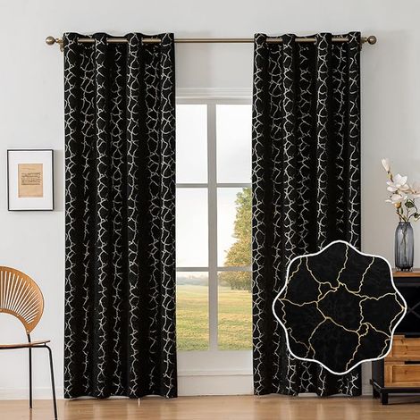 Set of Velvet Blackout Curtain, 140 x 225 cm, Living Room Curtain, Thermal Insulated Anti-Warm, Noise-Proof, Modern Bedroom, Home Dressing, Black (1/4)