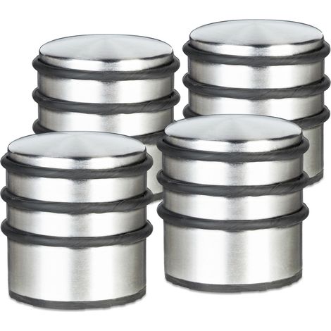4x Fermaporta, Blocca Porte da Pavimento, Acciaio Inox, Gomma Antigraffio, Finestre Rotondo, Metallo, Argentato (1/7)