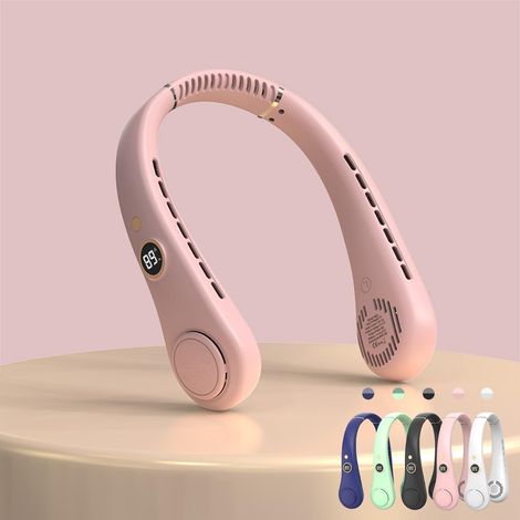 Ventilateur de cou sans pales Adofous, ventilateurs portables mains libres rechargeables USB avec affichage LED, 5 vitesses, flux d'air réglable à 360°, ventilateur portable à porter pour et (1/4)