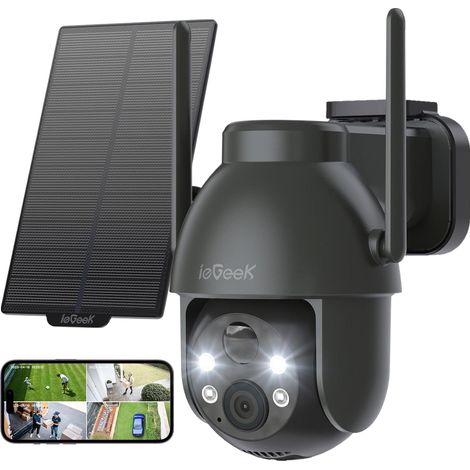 Iegeek – Caméra de surveillance Wi-Fi extérieure 2K – Vision nocturne couleur – Rotation 355° – Inclinaison 120° – Alimentation solaire et batterie rechargeable – IP65 (1/5)