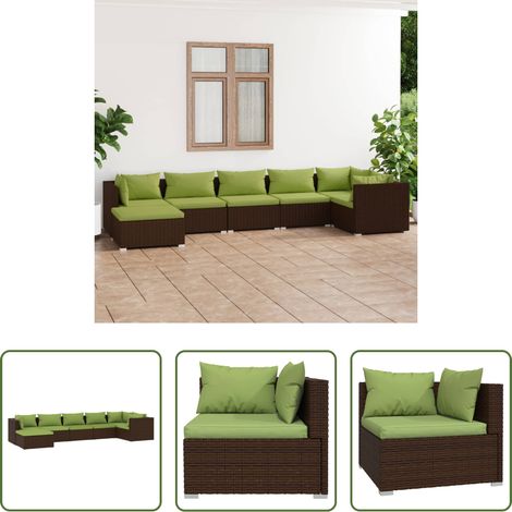 Poly Rattan -  7-tlg. Garten-Lounge-Set mit Kissen Poly Rattan Braun (1/5)