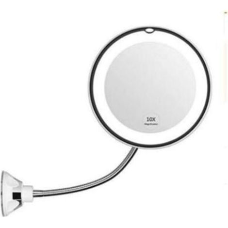 Flexible Magnifying Mirror with LED Light, 10x Magnification, Strong Suction Cup, Illuminated Vanity Mirror, Makeup Mirror (1/4)