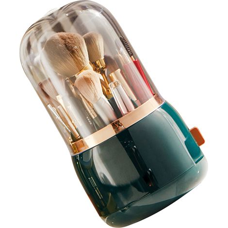 Boîte rangement pinceaux maquillage rotative anti-poussière multifonction vert noirâtre maison cosmétique (1/4)