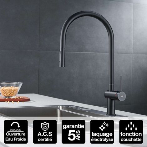 Robinet Mitigeur de Cuisine anti-calcaire avec Douche anti-calcairette Noir Mat IMEX BERNA GCE026/NG (1/4)
