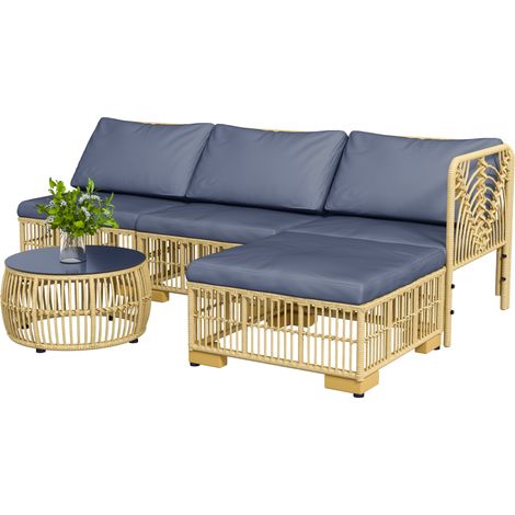 Set da Giardino con Divano Modulabile Cuscini e Tavolino da Caffè Grigio (1/5)