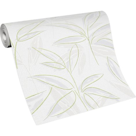 BRICOFLOR Papier Peint feuilles vertes Tapisserie intissée pour salon, chambre & plus Papier Peint feuillage vert, blanc et beige (1/4)