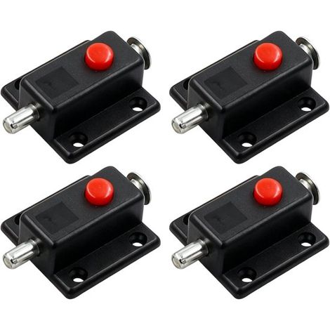 Longziming - Verrou de sécurité à bouton-poussoir - Verrou coulissant pour armoire et porte - Loquet à ressort automatique - Acier inoxydable/ABS - Noir - Lot de 4 (1/5)