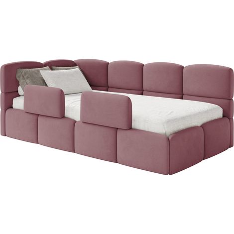 Selsey Cloudy – Kinderbett 120x200, Kopfteil links, Matratze & Bettkasten, Samt Rosa