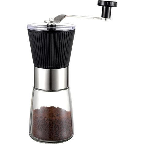 Moulin à café manuel, moulin à café à main avec broyeur conique en céramique réglable pour expresso, filtre, cafetière à piston (noir) (1/5)
