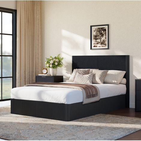 Letto contenitore 140x200 cm in MDF nero, salvaspazio per camera, senza materasso FloraGrace (1/5)