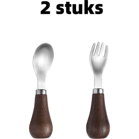 Ensemble de 2 pièces : fourchette et cuillère. Fourchette et cuillère en acier inoxydable avec manche. Couverts. Convient pour la vaisselle. Dimensions : 12 cm x 3 cm. Couleur : marron. (1/5)