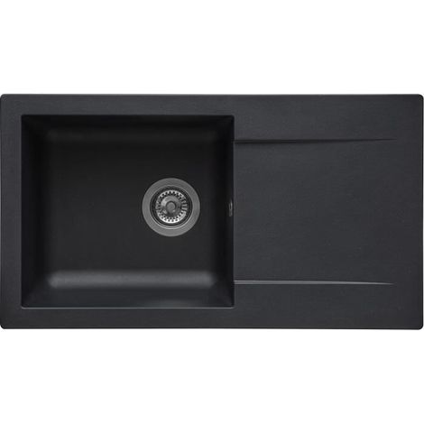 Évier à encastrer 1 bac en SMC noir pailleté – Dimensions 78 x 43,5 cm – Vidage manuel avec bonde à panier – Stradour (1/3)