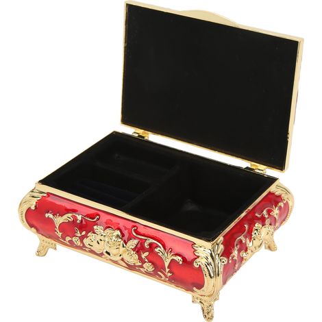 Boîte à bijoux ornementale à motif rosace doré et rouge, antirouille et brillante pour organisation de bijoux (1/5)