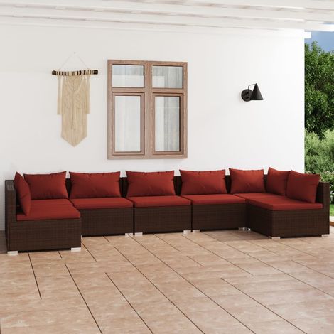 Salon de jardin 7 pcs,Mobilier de terrasse,Table et Chaise pour Relax avec coussins Résine tressée Marron -YZ487213 (1/5)