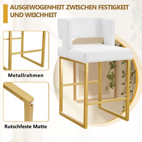 Lot de 2 tabourets de bar design scandinave, piètement métal doré, assise carrée moderne, ensemble léger et confortable, disponible en plusieurs coloris. (1/5)