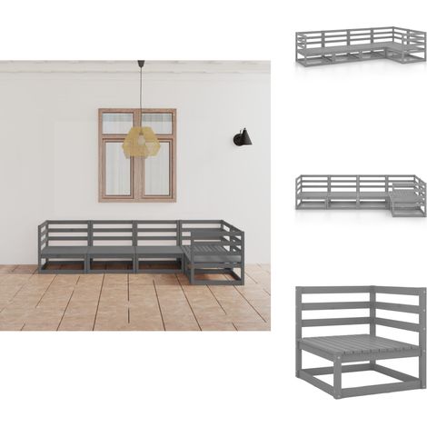 5-tlg. Garten-Lounge-Set Grau Massivholz Kiefer - Gartensitzgruppe - Loungesessel - Gartenmöbel Set - Rattan Möbel - Kiefernholzmöbel (1/5)