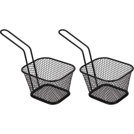 Lot de 2 Mini Paniers à Frire Carrés 10.5x8.5x6cm - Poignée 10cm Noir - Pour Frites, Oignons, Ailes de Poulet (1/5)