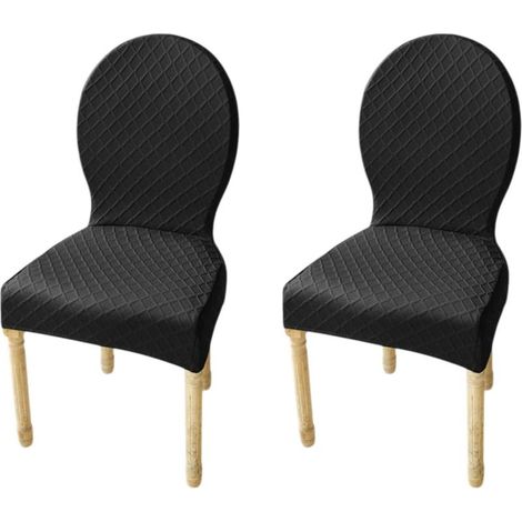 Housse de chaise élastique pour dossier arrondi – Lot de 2, noir, universelle salle à manger et cuisine (1/5)