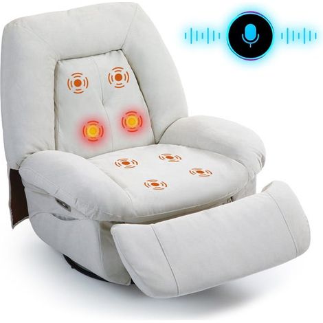 Fauteuil inclinable électrique pivotant et rembourré, canapé individuel avec poche de rangement et port de chargement USB, montage facile, idéal pour le salon-Blanc
