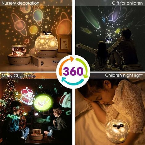 Lampada proiettore per bambini, luce notturna a LED girevole a 360° con 6 temi, modalità di proiezione cielo stellato, proiettore da soffitto per la cameretta dei bambini, regalo per feste di complean (1/4)
