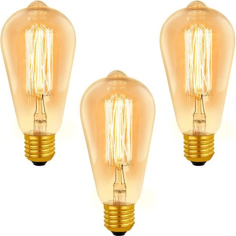 Beijiyi – Ampoule E27 vintage ST64 dimmable 40W – Blanc chaud 2200K, 400lm – Verre ambré, éclairage décoratif – Lot de 3 (1/5)