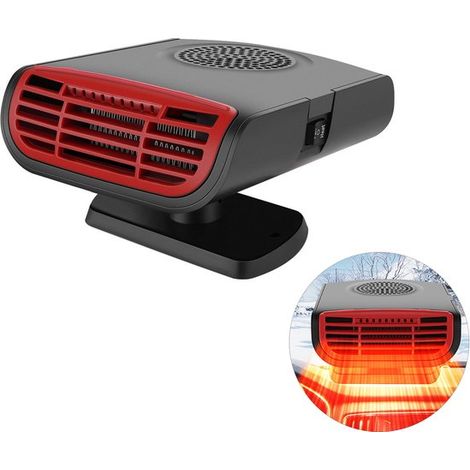 Calefactor para coche, Ventilador calefactor para coche, Calefactor para coche, Rotación de 360°, 12V, 150W, Velocidad ajustable, Negro, rojo (1/5)