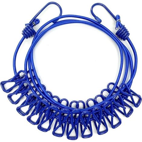 Set mit 1 ausziehbarer, tragbarer Wäscheleine mit Kleiderbügel, geeignet für den Innen- und Außenbereich – blau (1/4)