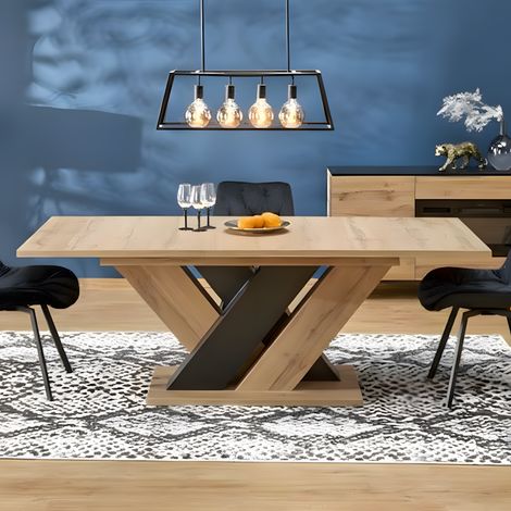 Table à manger extensible noir et chêne wotan 160-200cm Xenori