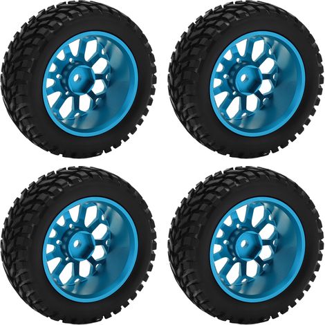 Roues et pneus en alliage d'aluminium pour voiture RC 1/10 Tamiya TT01, pneus en caoutchouc, bleus. (1/5)