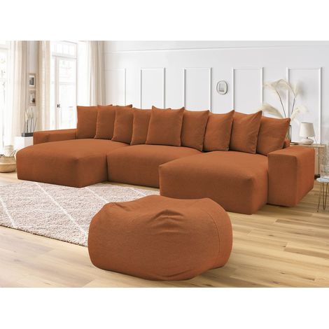BOBOCHIC - Canapé panoramique fixe VOLTAIRE tissu chiné avec pouf Orange (1/5)