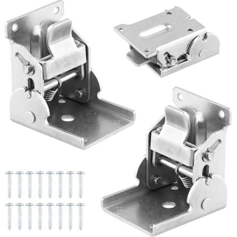 Packung mit 2 selbstverriegelnden Klappscharnieren aus kaltgewalztem Stahl für Klapptischbeine und Klappregale, mit 90°-Verriegelung, 30 mm Dicke, inklusive 16 Schrauben