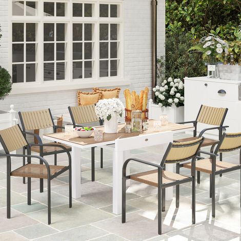 Table de jardin extensible, 80-160 cm, 4-6 couverts. Blanche.