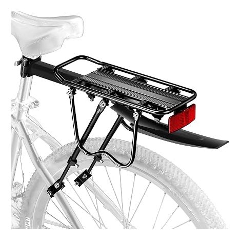 Bicycle Rear Luggage Rack, Adjustable Mountain Bike Luggage Rack with Large Reflector and Mudguard, Quick Release, Aluminium Alloy, Load 50 kg for Cycling and Hiking (1/5)