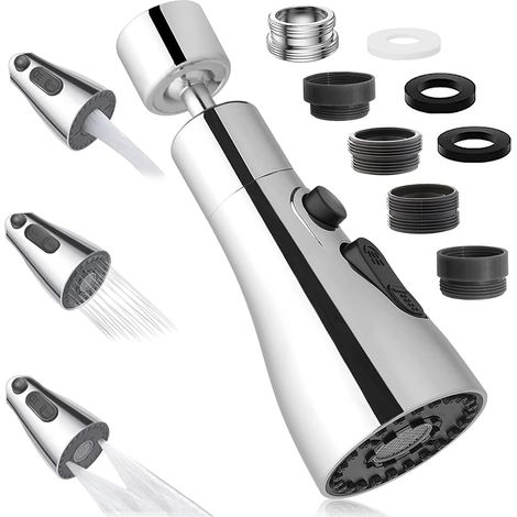 Aérateur de Robinet Pivotant à 360°, Embout Robinet Cuisine avec 3 Modes, Douchette Mousseur Robinet Economie Eau, Adaptateur de Rallonge de TêTe de Robinet Salle De Bain lavabo (Noir)