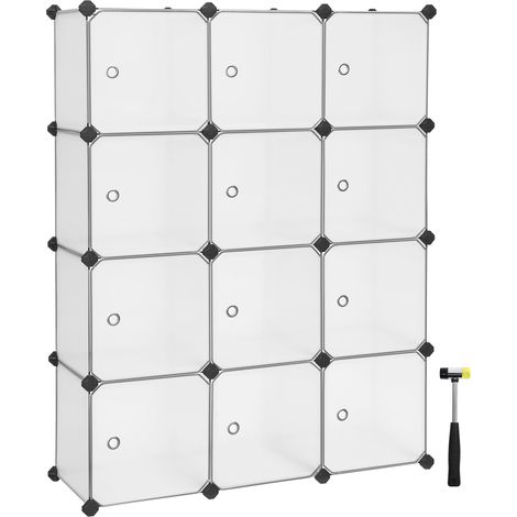 Meuble de Rangement Modulable, 12 Cubes, Étagère en Plastique, avec Portes, pour Vêtements, Chaussures, Livres, Assemblage Facile, Blanc LPC342W01 (1/5)