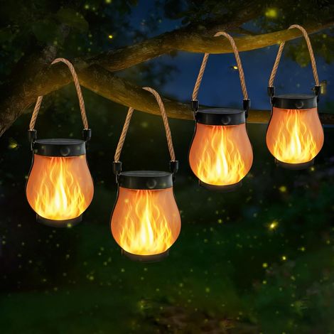 Solarlaternen für den Außenbereich, wasserdichte, blinkende Solarlampe mit Flammen, inklusive Hanfseil, geeignet zum Aufhängen im Garten und in Innenräumen... (1/5)
