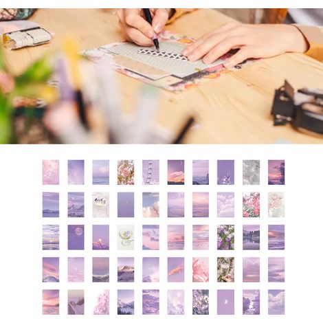 50 feuilles d'autocollants pour scrapbooking, motifs paysagers naturels, violets, pour agenda, journal et décoration. (1/5)