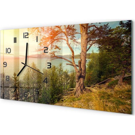 Horloge Murale Horizontale Design 60x30 cm Verre Silencieuse Déco Maison Lac scandinave (1/5)