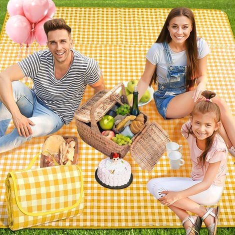 Couverture Pique Nique 200x200,Nappe Pique Nique,Natte de Plage,Imperméable,Tapis Pique Nique Pliable avec Poignée,pour Jardin,Nappe, BBQ,Randonnée,Voyage Couverture de Jaune Tapis de Plage (1/5)