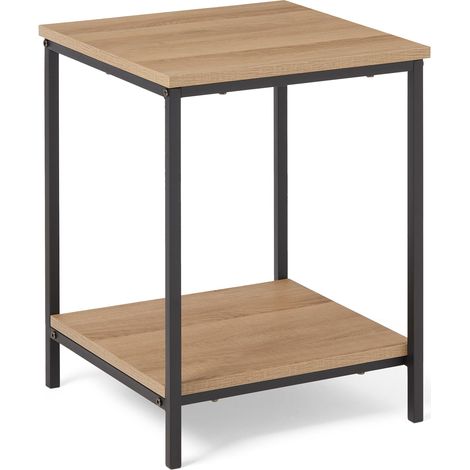 Table d’appoint avec Étagère Inférieure, Carrée, Table de Nuit pour Chambre, Table de Bout de Canapé avec Cadre en Acier, Montage Facile, 40cm x 40cm x 51cm, Chêne (1/5)