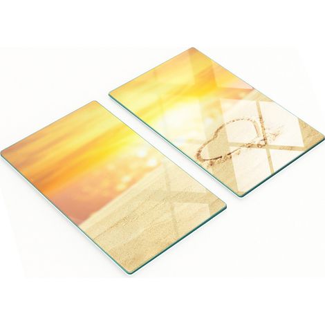 Tablas de cocina de vidrio templado con gr谩fico de coraz贸n sobre arena, 2x30x52 cm (1/5)