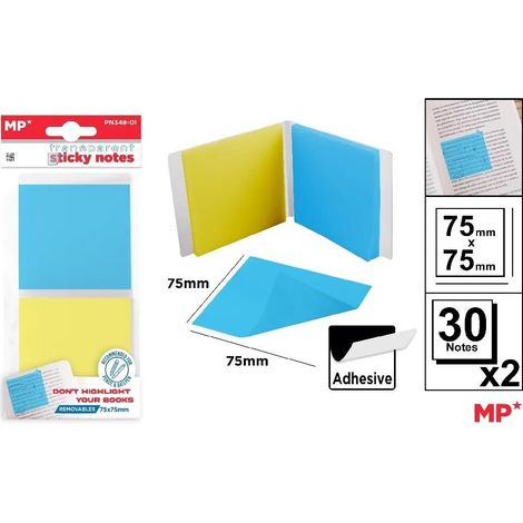 Blocchetti di foglietti adesivi trasparenti 75x75mm 2x30 pezzi