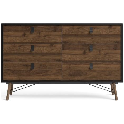 Abitare – Commode 150x95 cm noir mat et noyer – 6 tiroirs – Panneaux composites en bois – Style industriel moderne (1/5)