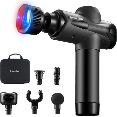 Massagepistole - TERRAILLON - GUN MASSAGER EXPERT - 20 Geschwindigkeiten (2800-3200 U/min) - Warm-/Kaltaufsatz - 5 Silikonaufsätze (1/5)