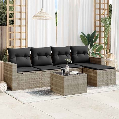 Set de sofás de jardín 6 pzas y cojines ratán sintético gris vidaXL (1/3)