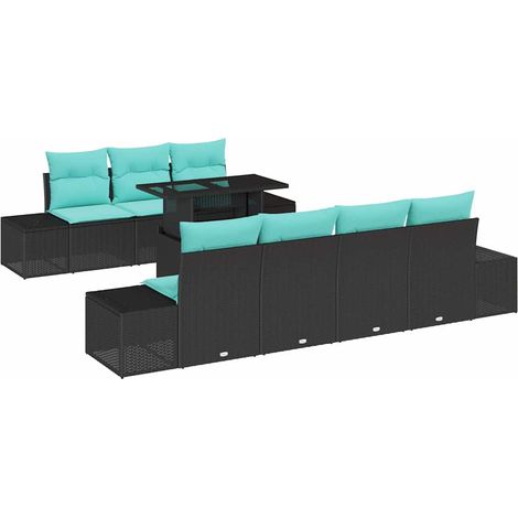 Sofa Set 8 pcs 7-Seater Black and Blue Poly Rattan vidaXL (1/5)