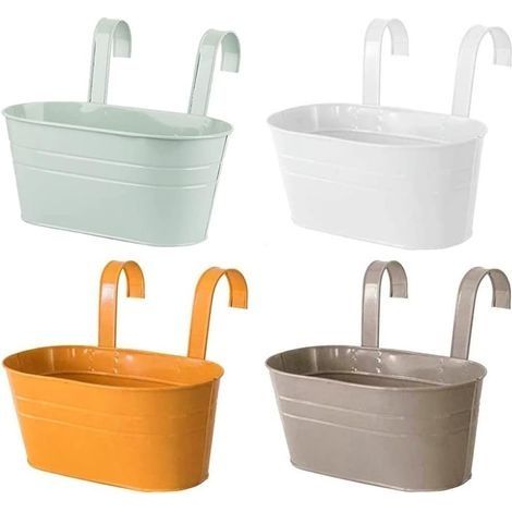 4 Pièces Métal Pots de Fleurs Suspendus, 27,5CM Grands Pots deFleurs Seau à Fleurs Suspendu avec Croc Amovible pour Balcon Clôture Jardin Maison Décor (4 Couleurs) (1/5)