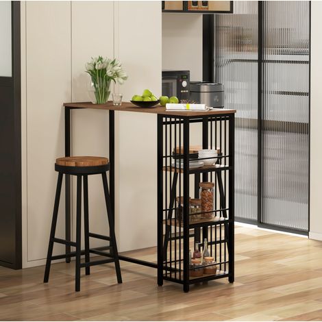 Tavolo bar 120x40x105 cm marrone in truciolato con struttura in acciaio e 3 ripiani (1/5)